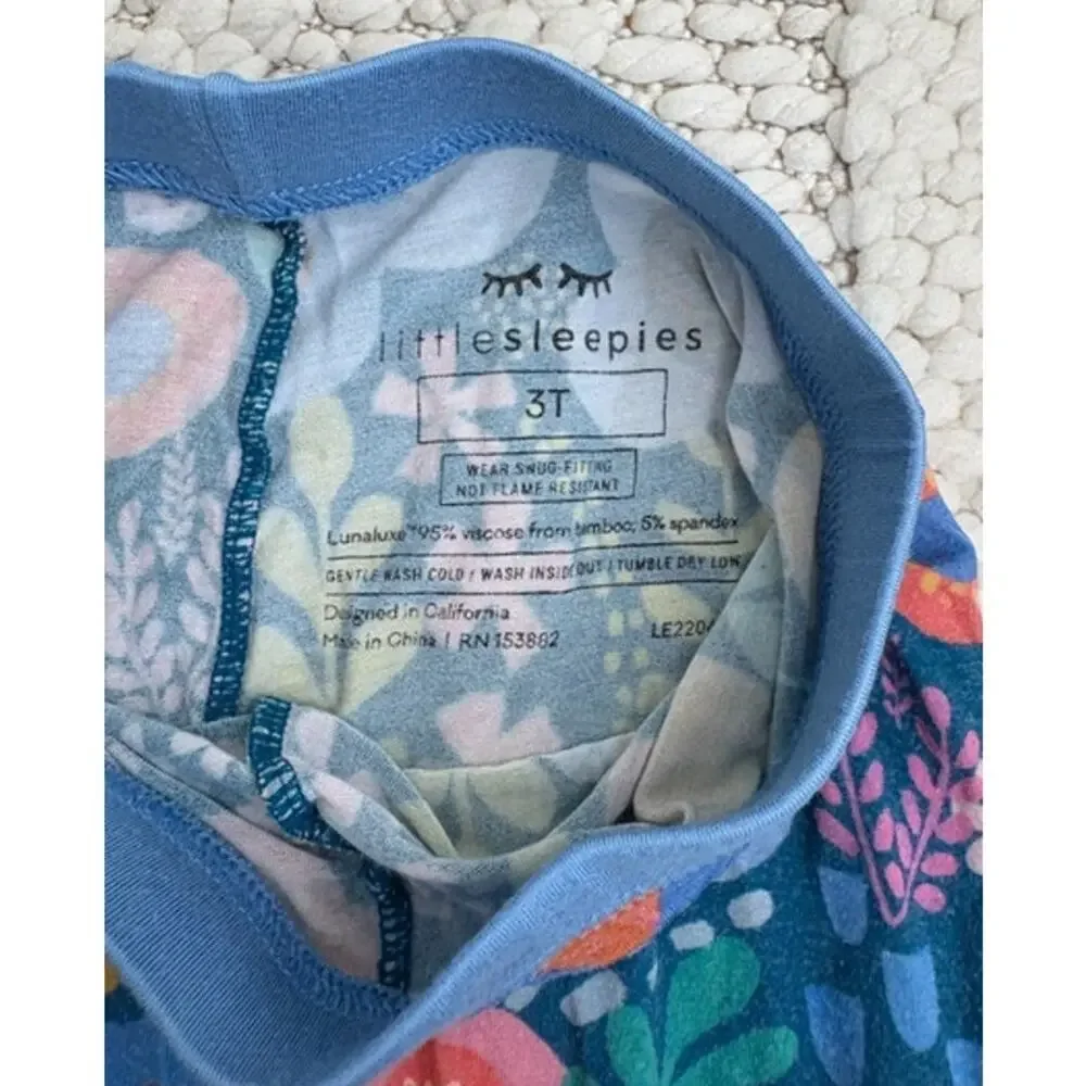 Toddler Girls Little Sleepies Folk Floral Bamboo Pajama Set Size 3T